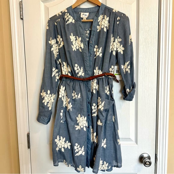 NWT Beige By Eci Embroidered Shirt Dress Floral Blue With Slip Size 4 - Picture 3 of 13